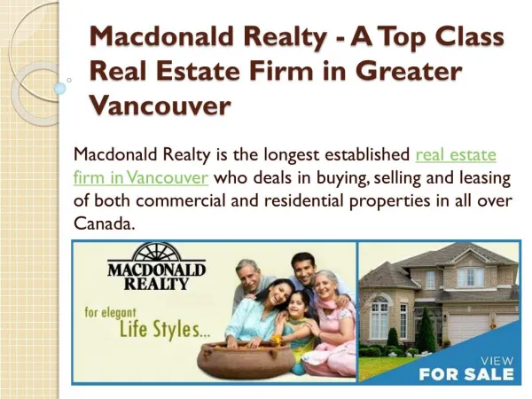 Macdonald Realty - A Top Class Real Estate Firm in Greater Vancouver
