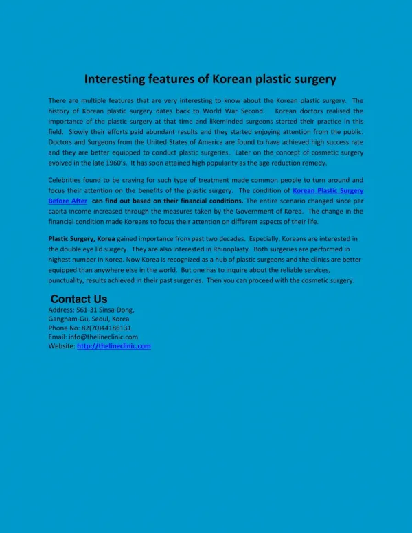 Interesting features of Korean plastic surgery