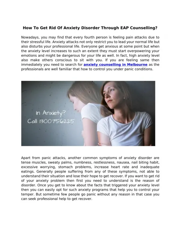 How to get rid of anxiety disorder through EAP counselling?