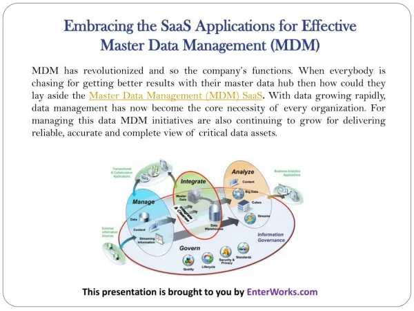 Embracing the SaaS Applications for Effective Master Data Management (MDM)