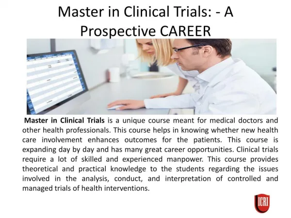 Masters in Clinical Trails For Career Prospective
