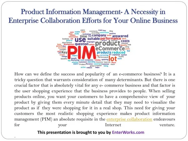 Product Information Management- A Necessity in Enterprise Collaboration Efforts for Your Online Business