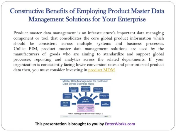Constructive Benefits of Employing Product Master Data Management Solutions for Your Enterprise