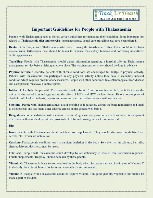Important Guidelines For People Living With Thalassaemia