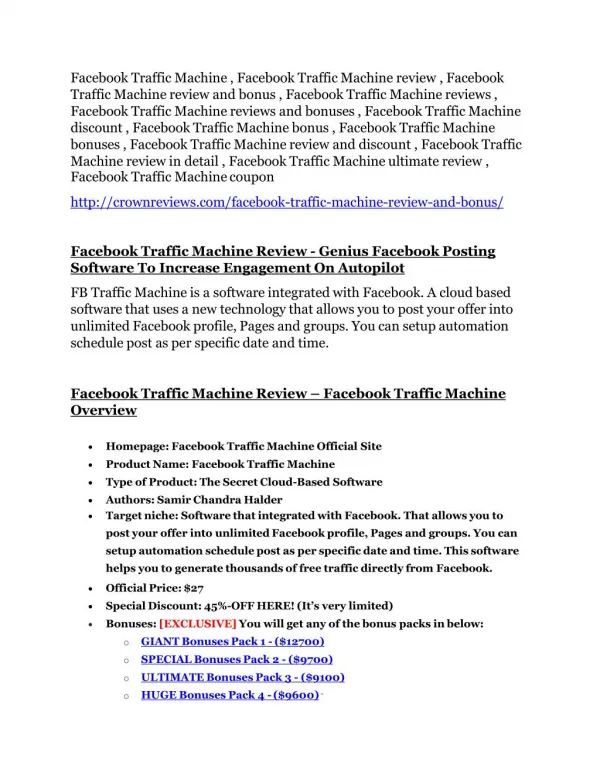 Facebook Traffic Machine review-(SHOCKED) $21700 bonuses