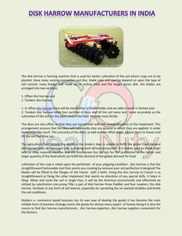 Disc Harrow Manufacturers & Suppliers in India