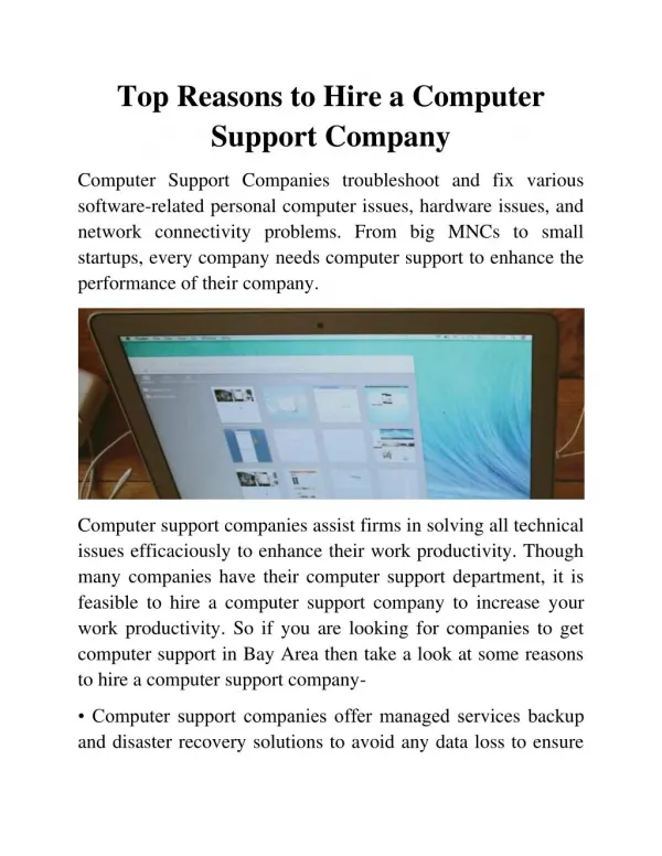 Top Reasons to Hire a Computer Support Company