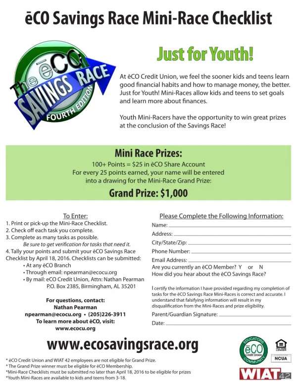 eCO Savings Race Mini-Race Checklist - Jefferson County
