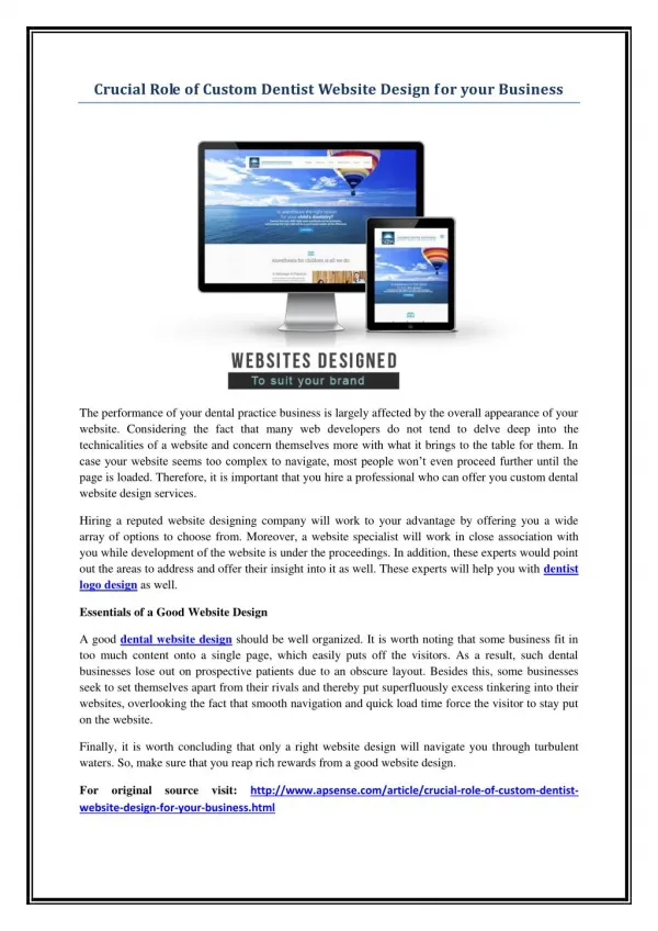 Crucial Role of Custom Dentist Website Design for your Business