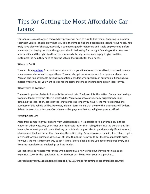 Tips for Getting the Most Affordable Car Loans
