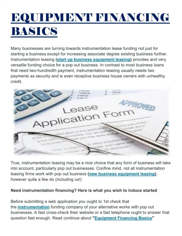 Equipment Financing Basics