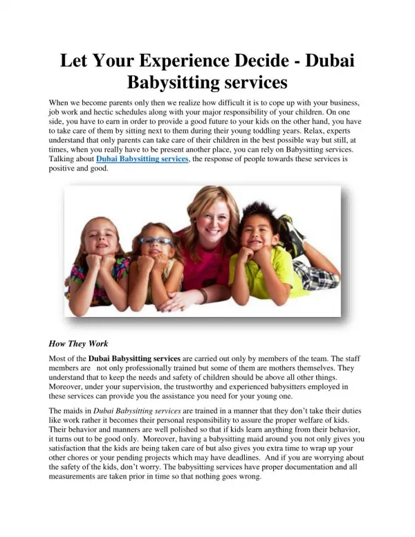 Let Your Experience Decide - Dubai Babysitting services