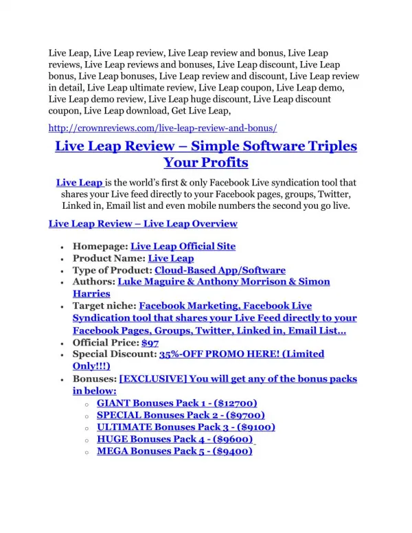 Live Leap Detail Review and Live Leap $22,700 Bonus