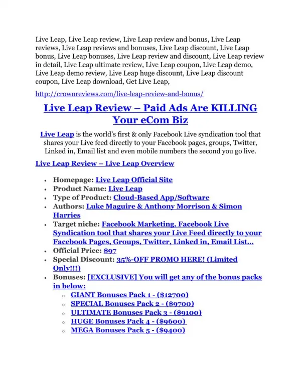 Live Leap Review-$9700 Bonus & 80% Discount