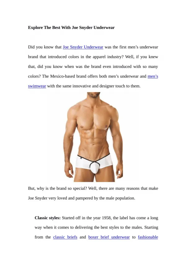 Explore The Best With Joe Snyder Underwear