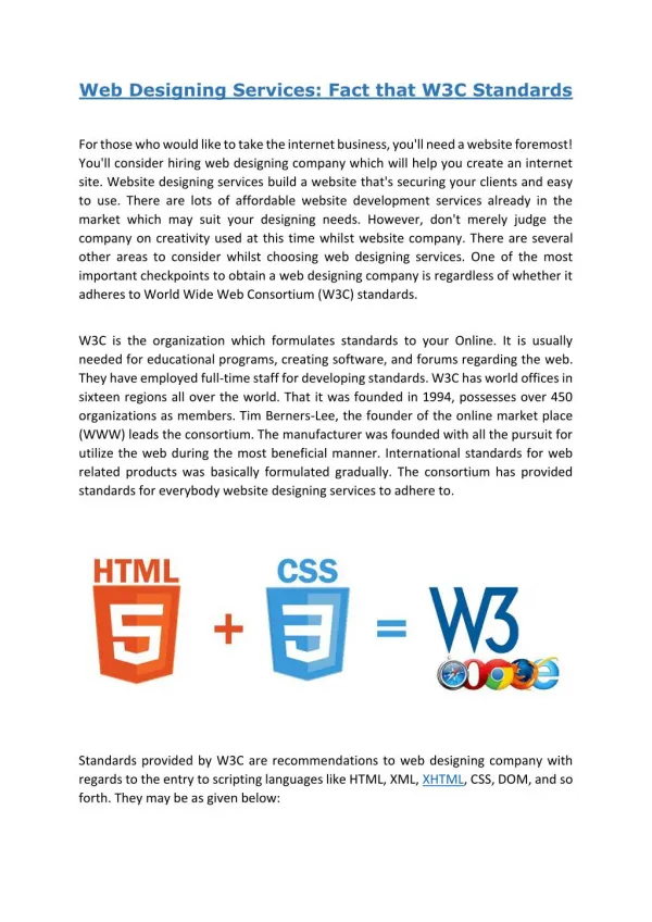 Web Designing Services: Fact that W3C Standards