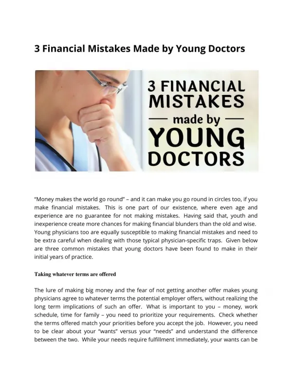 3 Financial Mistakes Made by Young Doctors