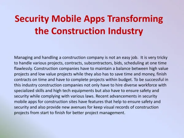 Security Mobile Apps Transforming the Construction Industry