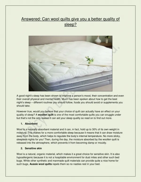 Halcyon Dreams Pty. Ltd. - Can wool quilts give you a better quality of sleep?