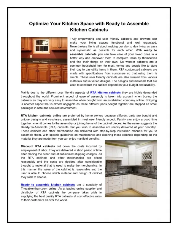 Optimize Your Kitchen Space with Ready to Assemble Kitchen Cabinets