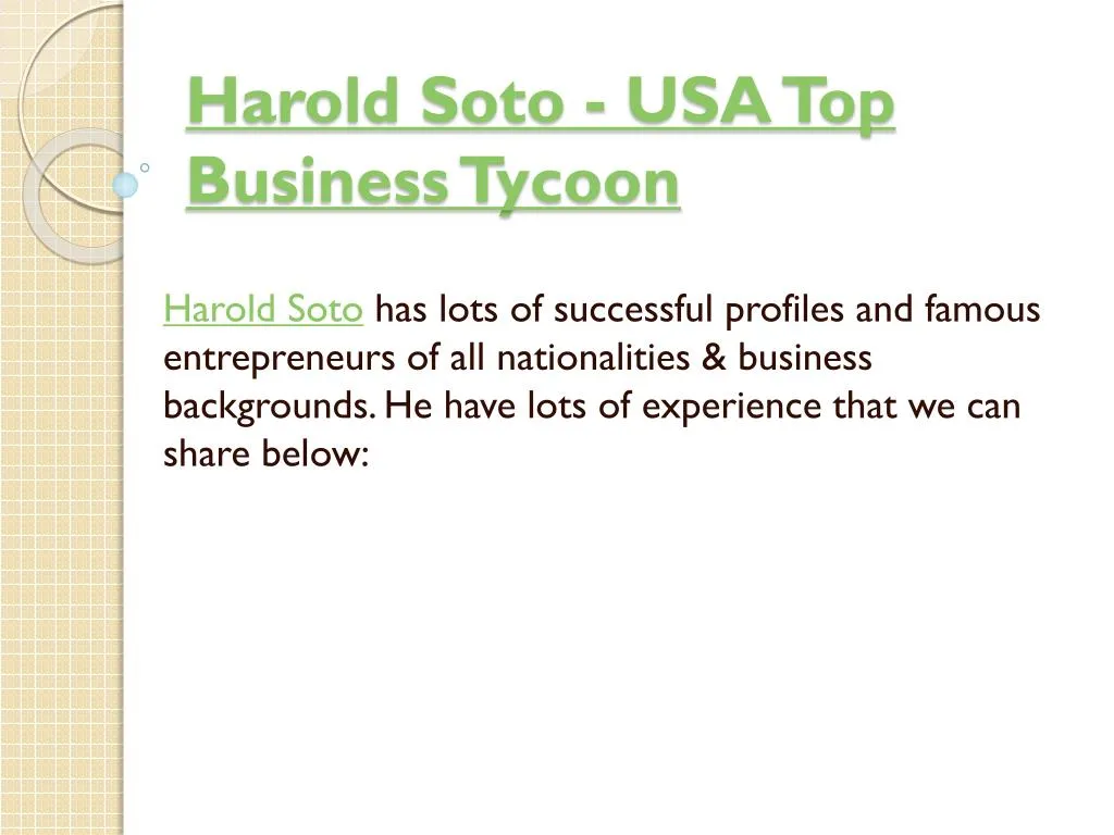 harold soto usa top business tycoon