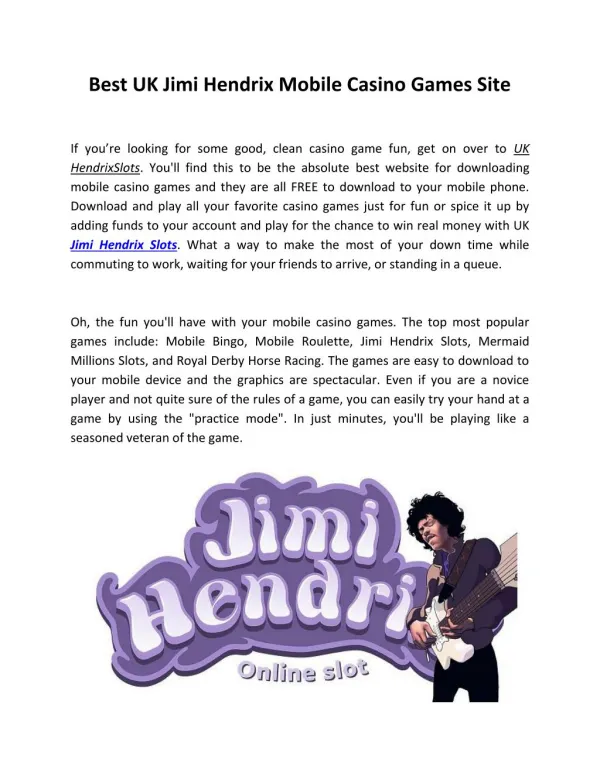 Best UK Jimi Hendrix Mobile Casino Games Site