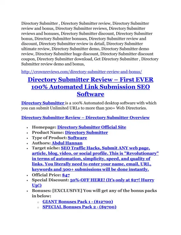 Directory Submitter REVIEW & Directory Submitter (SECRET) Bonuses