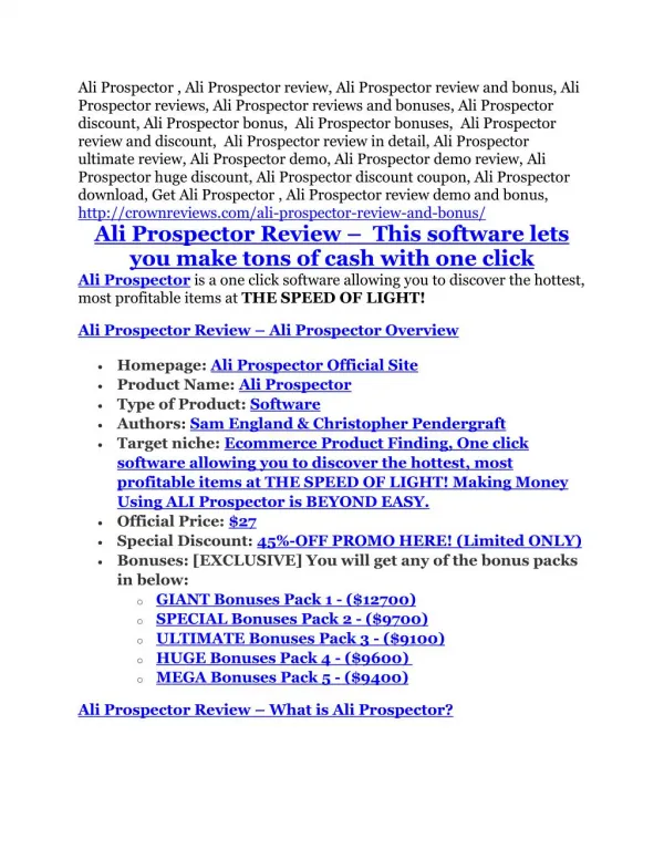 Ali Prospector REVIEW & Ali Prospector (SECRET) Bonuses