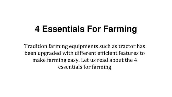 4 Essentials For Farming