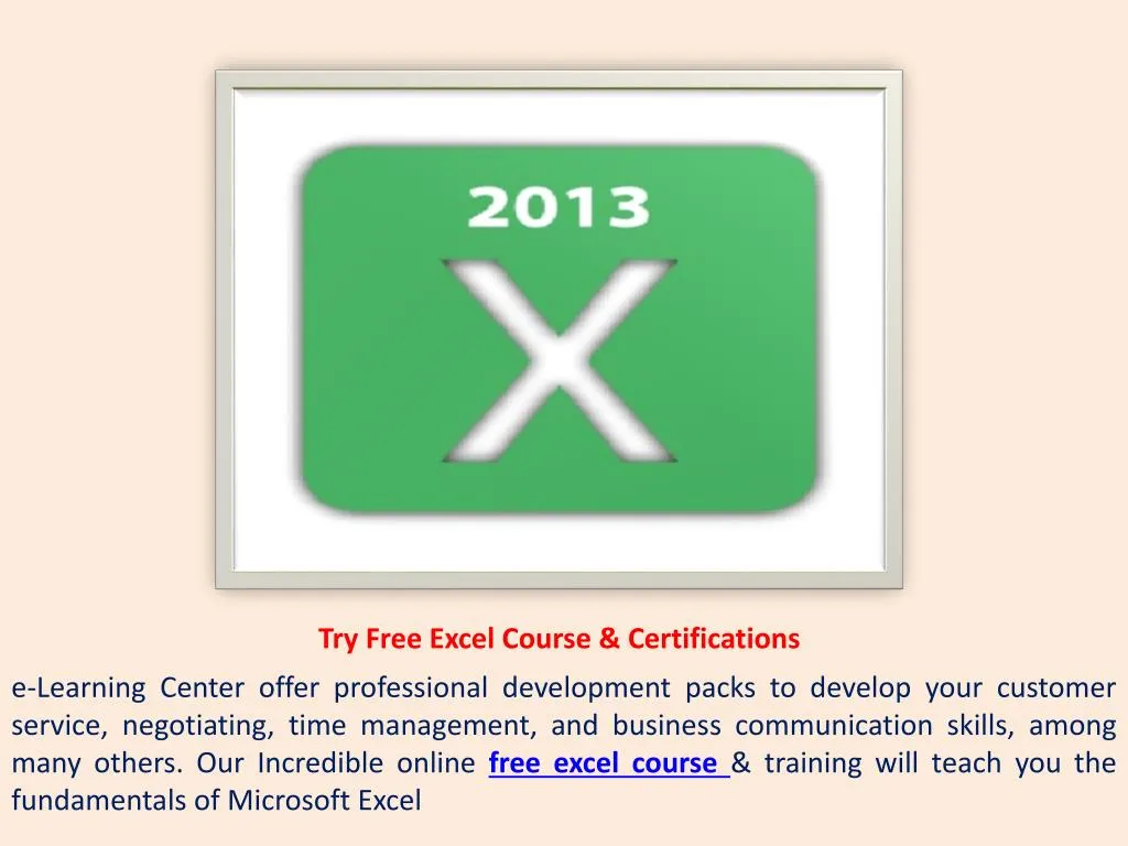 try free excel course certifications