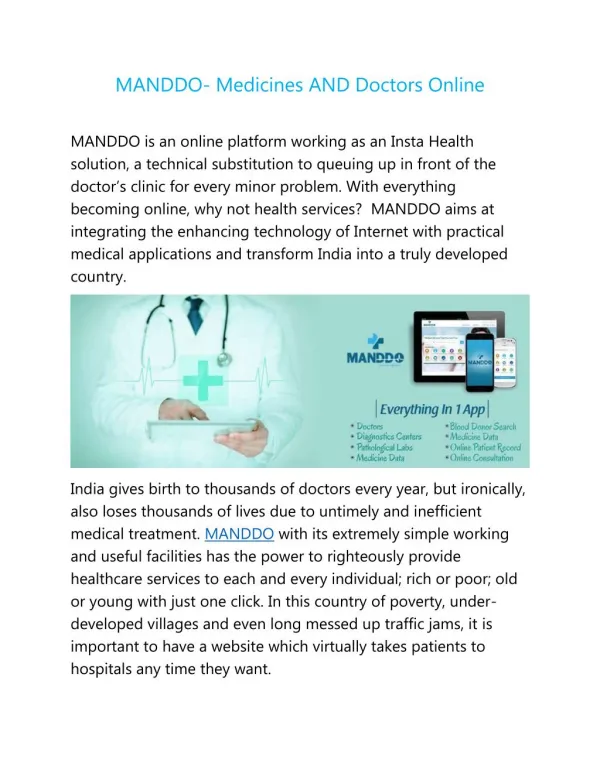 MANDDO- Medicines AND Doctors Online