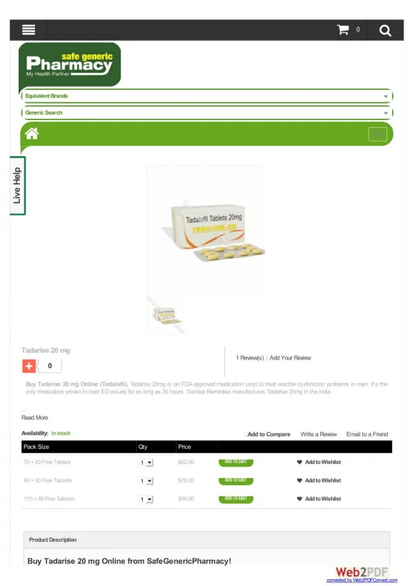 Buy Tadarise 20mg Online | Buy At SafeGenericPharmacy.com | Safe Generic Pharmacy