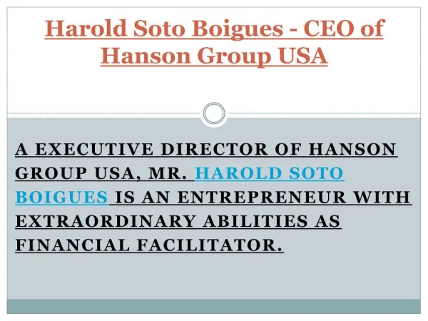 Harold Soto Boigues - CEO of Hanson Group USA