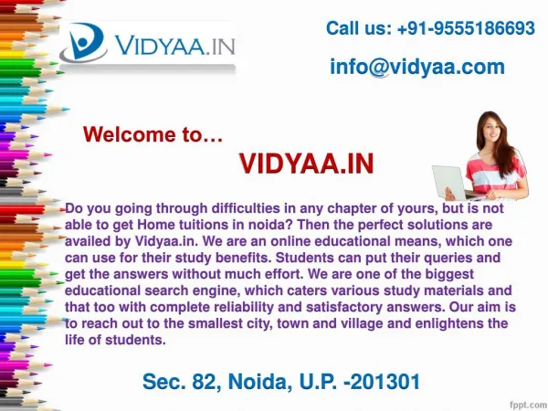 Avail Home tuitions in noida through Vidyaa.in