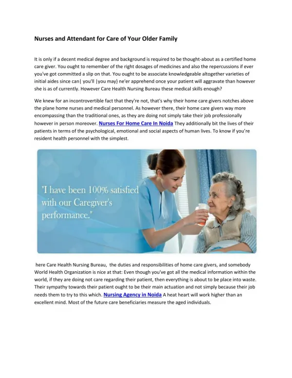 Nurses and Attendant for Care of Your Older Family