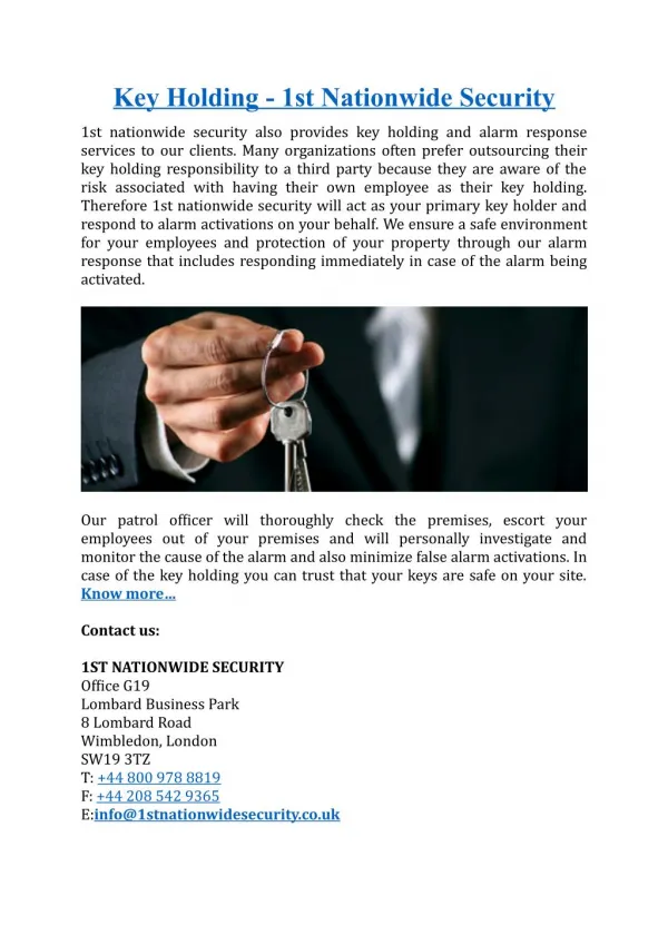 Key Holding - 1st Nationwide Security