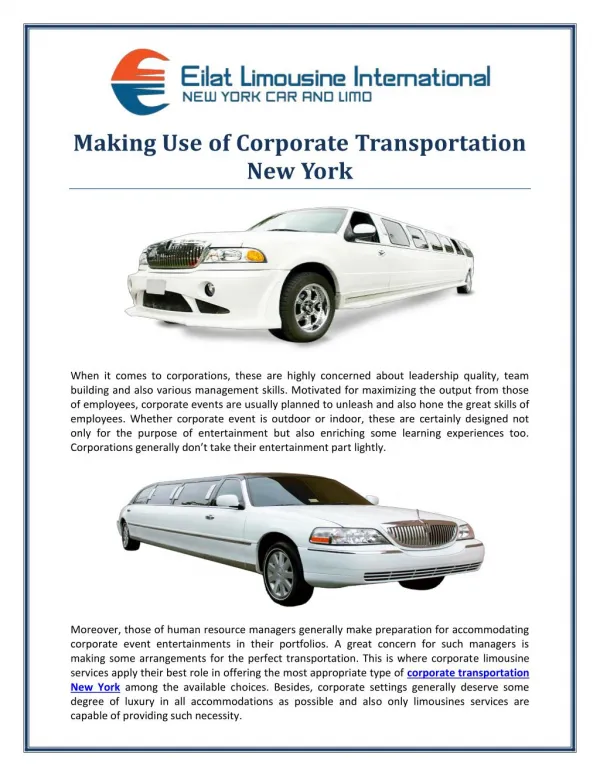 Making Use Of Corporate Transportation New York