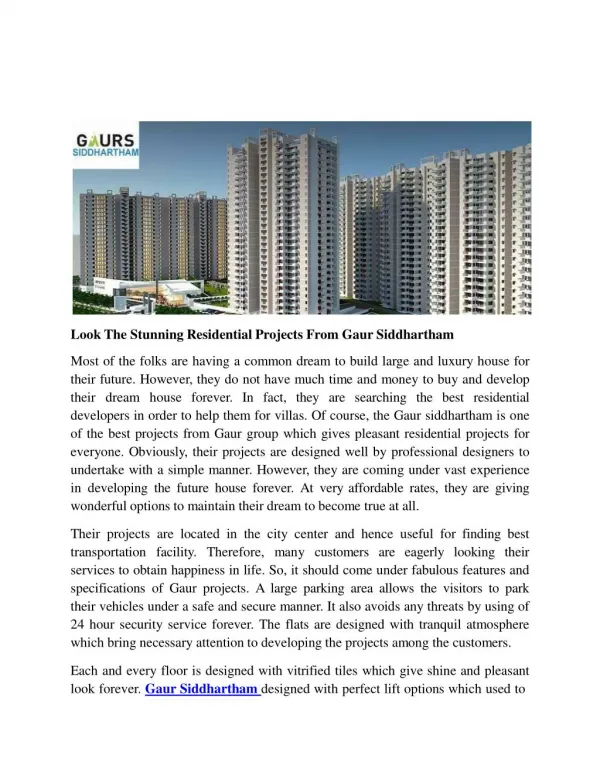Look The Stunning Residential Projects From Gaur Siddhartham