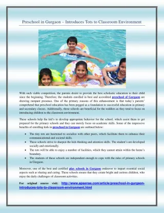 Preschool in Gurgaon – Introduces Tots to Classroom Environment - slide 1