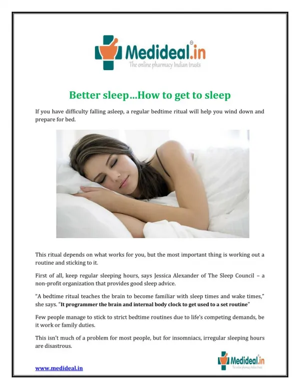 Better sleep…How to get to sleep - Health Article by Medideal.in