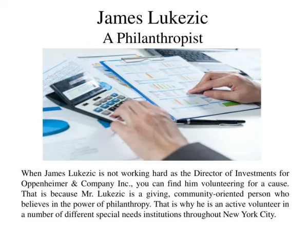 James Lukezic - A Philanthropist
