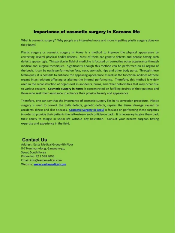 Importance of cosmetic surgery in Koreans life