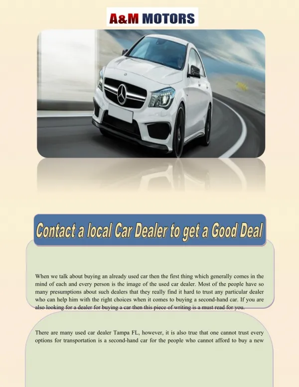 Contact a local Car Dealer to Get a Good Deal