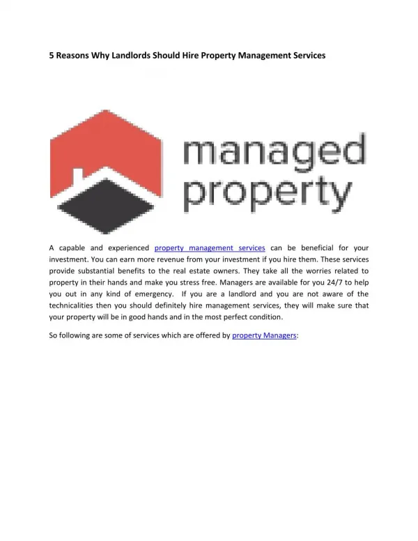 Why Landlords Should Hire Property Management Services