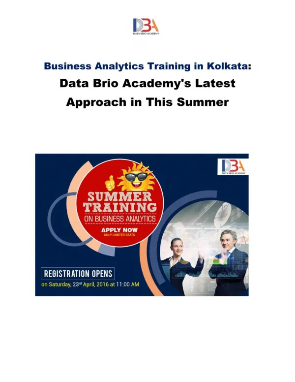 Business Analytics Training in Kolkata: Data Brio Academy's Latest Approach in This Summer