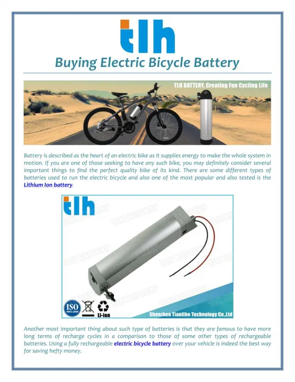 Buying Electric Bicycle Battery