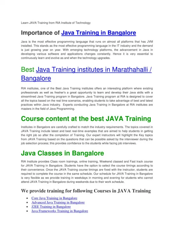 Java Training in Bangalore