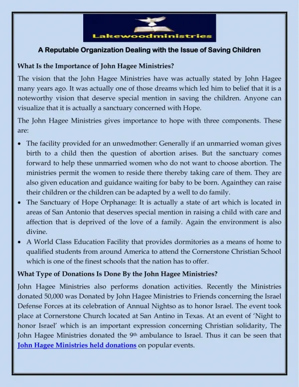 A Reputable Organization Dealing with the Issue of Saving Children