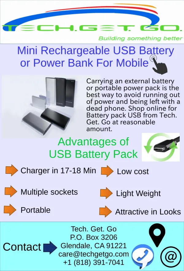 Mini Rechargeable USB Battery or Power Bank For Mobile
