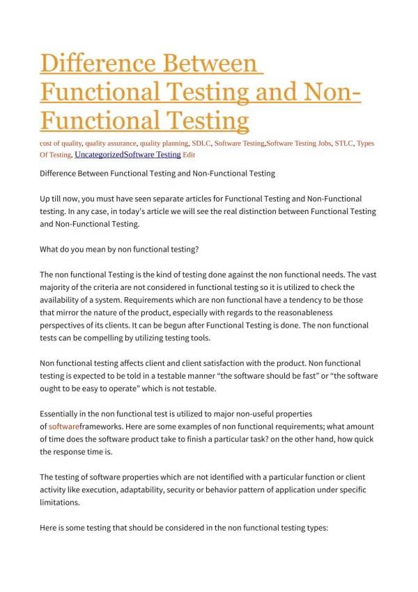 Functional Testing and Non-Functional Testing